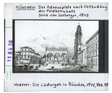 Vorschaubild München: Odeonasplatz nach Vollendung der Feldherrnhalle. Stich von Seeberger 1847 